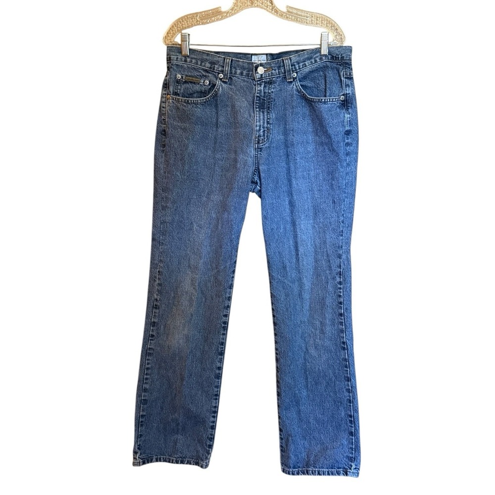 Calvin‎ Klein Jeans Womens 12 (34x32) Blue Bootcut  Double Stone Wash Denim